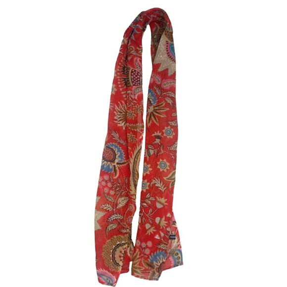 Red Brown Floral Print Scarf Wrap Pashmina Shawl Western Southwestern Boho - Picture 2 of 9